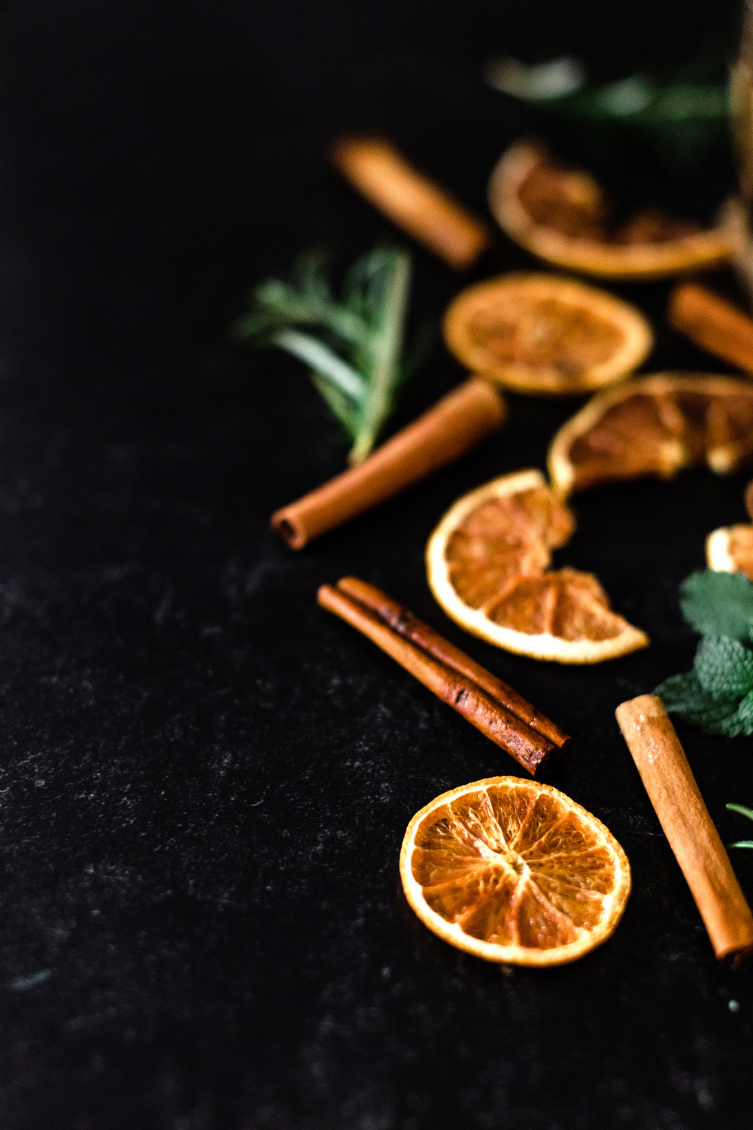 Cinnamon, Herbs, and Dried Orange Slices